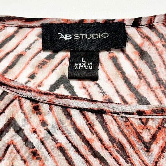AB Studio Sheer Striped‎ Tiered Blouse Top Long Sleeves Black Red Size Large - Picture 2 of 11